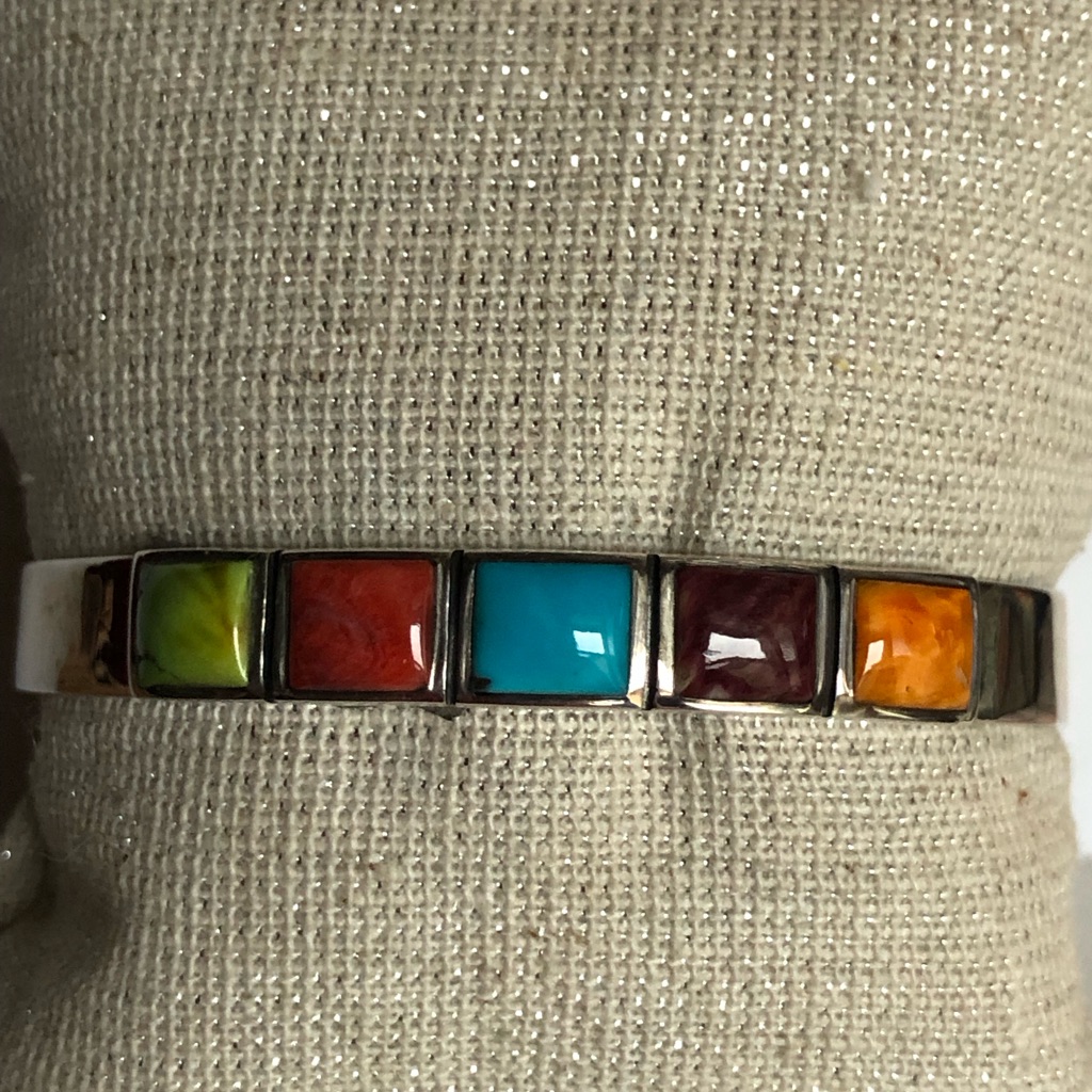 Santa Fe Style Multi-Color Spiny Oyster Shell Turquoise In Sterling Cuff 125$